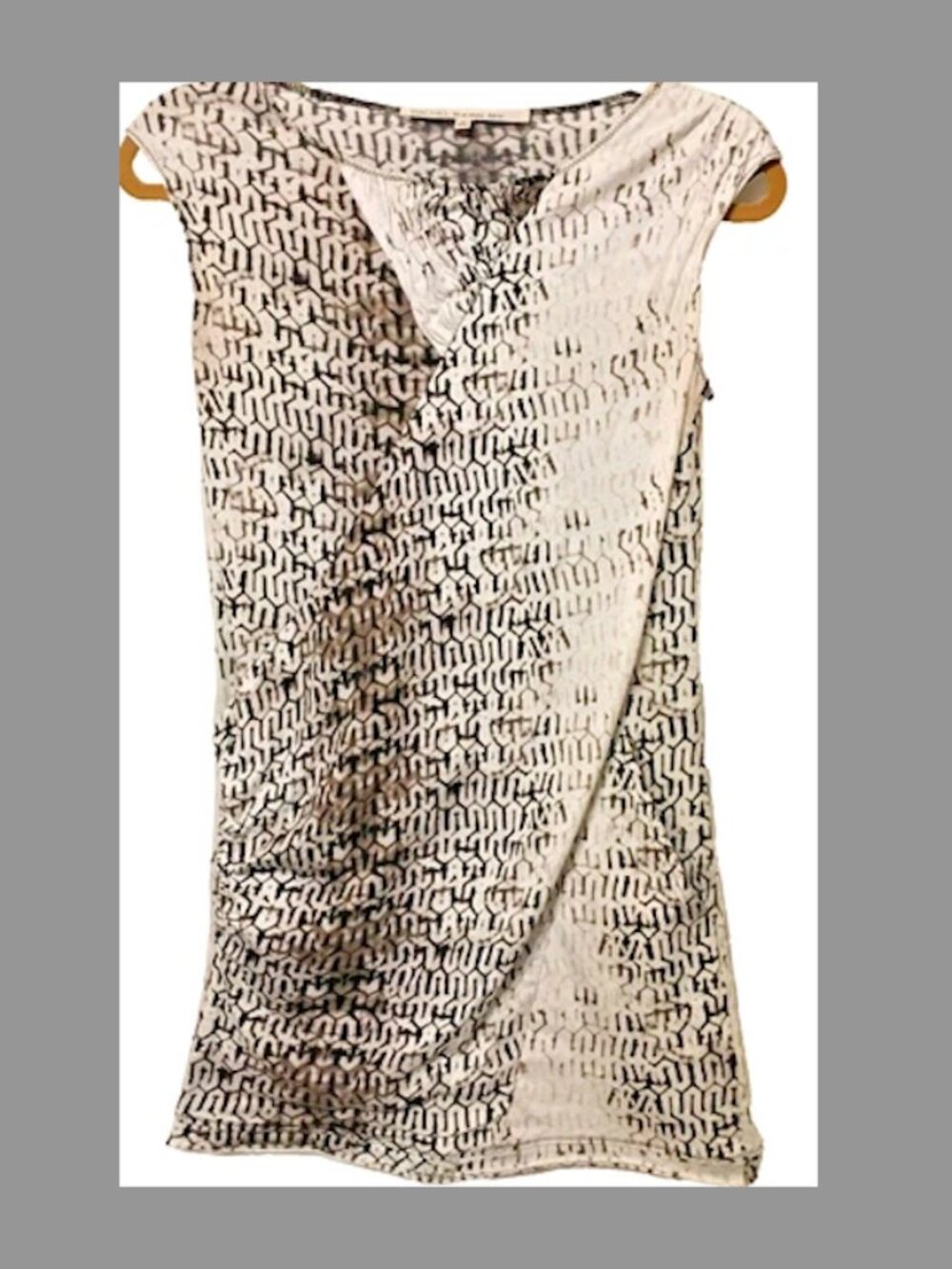 Vintage Rachel Roy Geometric Print Draped Cotton Top Y2K Cap Sleeve Tunic SZ S